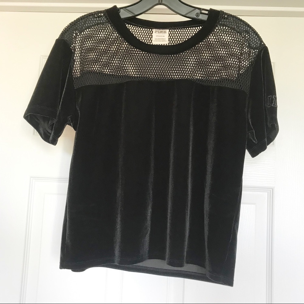 EUC PINK Victoria’s Secret Black Velvet Mesh Tee